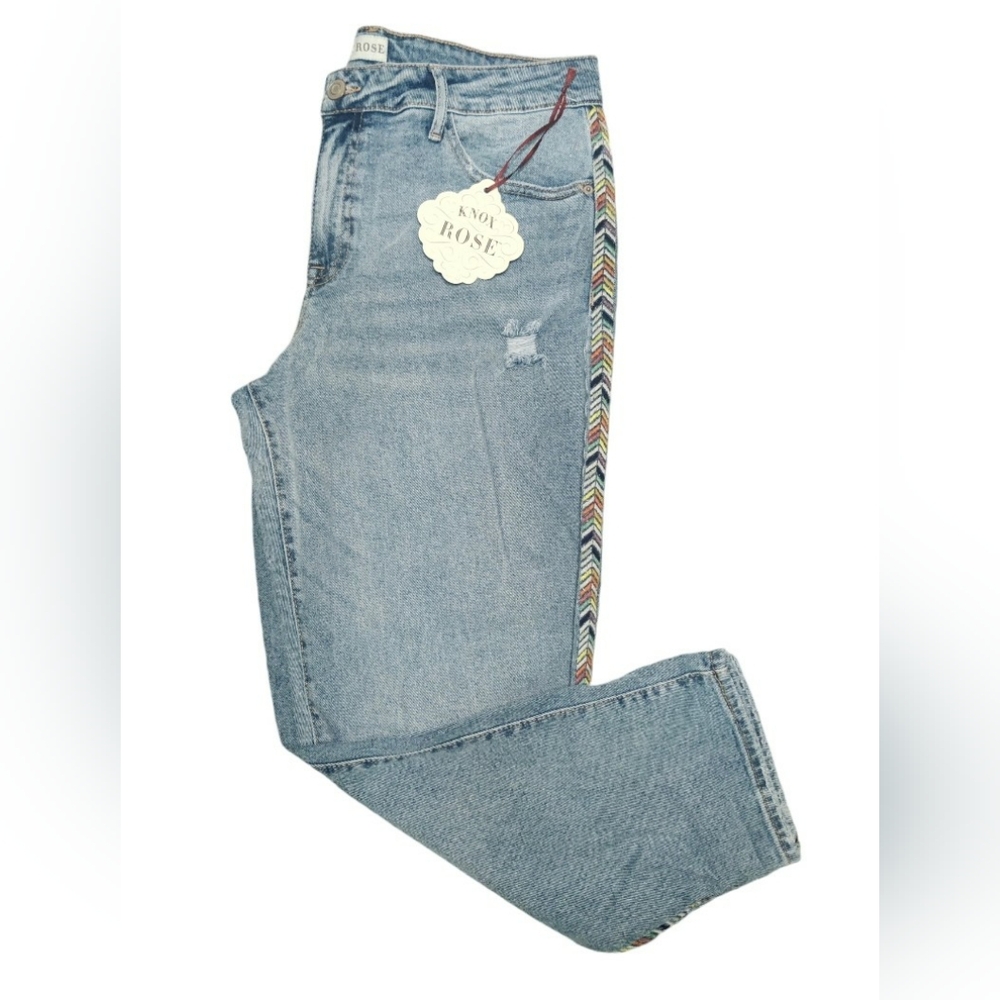 Knox Rose Mid-Rise Straight Leg Embroidered Jeans Size 14 Blue